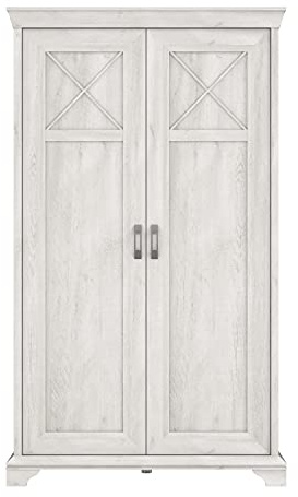FORTE KASHMIR Schrank 120 130, Kleiderschrank Schlafzimmerschrank Landhausstil Drehtürenschrank 2-türig Einlegeböden und Kleiderstange, Holzdekor: Pinie Weiß, 123 cm breit x 210 cm hoch x 66 cm tief