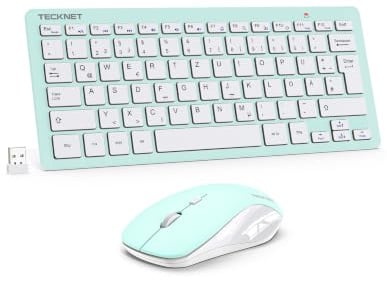 TECKNET Kabelloses Tastatur Maus Set, Deutsch QWERTZ Layout, 2.4 GHz Funk Mini Tastatur Mouse, 15m Reichweite Verbindung, Wireless Leise Funktastatur mit Maus für PC, Laptop, Smart TV, Grün