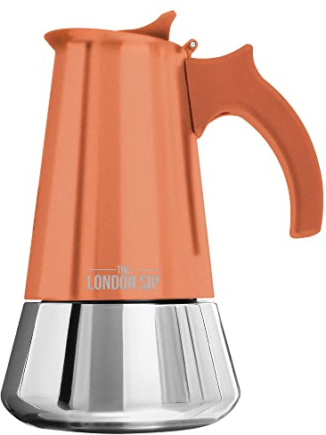 The London Sip Espressokocher Induktion geeignet, Mokkakanne aus Edelstahl, Espressokanne 10 Tassen (500 ml), Moka Pot für alle Herdarten geeignet, Kupfer