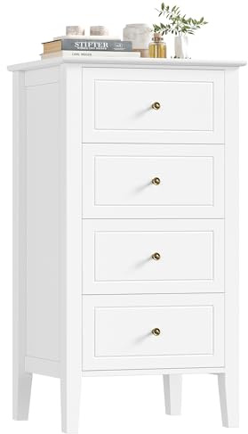 FOREHILL Kommode mit 4 Schubladen Schubladenschrank weiß Beistellschrank schmal für Schlafzimmer Flur Wohnzimmer 50x40x95cm