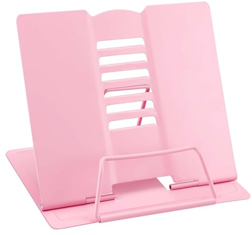 Royouzi Buchständer, BuchständerMetall, Verstellbarer Leseständer für Lesen | Multifunktionales Metall-Lesegestell, Zusammenklappbarer Kinder Buchständer für Küche Arbeitszimmer Büro Schule (Rosa)