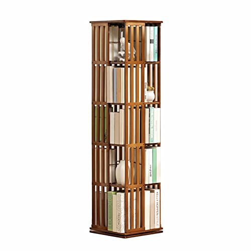 XCRFKGW 360° Drehbares Bücherregal, Mit 5 Stöckiges Bamboo Lagerregal, Bodenstehendes ständer Bücherschrank, Präsentations für Kinder Und Erwachsene Wohnzimmer, Arbeitszimmer, Büro