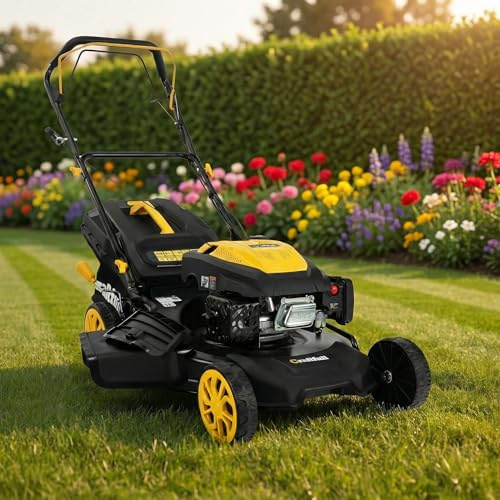 Craftfull Benzin Rasenmäher CR-224-30 | 5,1 KW 7 PS | 223 cm³ OHV Motor | Benzinrasenmäher - Mäher - Selbstfahrantrieb - 53 cm Schnittbreite in 7 Höhenstufen (CR-224-30 5,1 KW 7 PS 223 cm³ Motor Gelb)