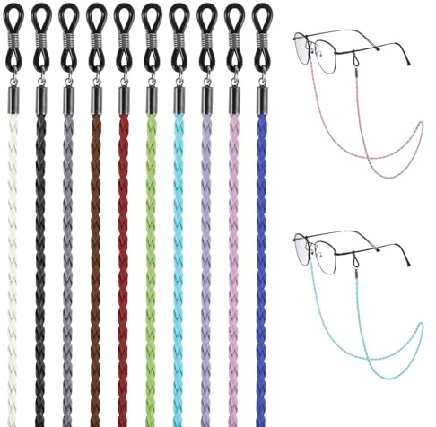 10 Stück Brillenkette Damen Brillenbandketten Universelle Brillenband Frauen Brillenkette Herren Rutschfeste Brillenkordel Sonnenbrillenband Brillenbandhalter geflochtene Zubehörkette um den Hals