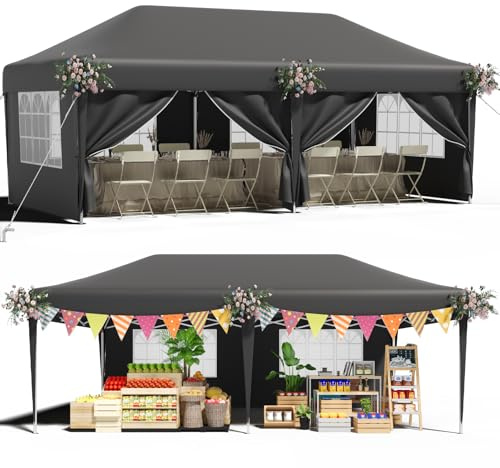 TRIUMPHKEY Pavillon 3x6 UV-Schutz 50+, Faltpavillon 3x6 Wasserdicht Stabil mit 6 Seitenwänden, Partyzelt mit Tragetasche, Höhenverstellbarer Gartenpavillon Für den Außeneinsatz Geeignet, Grau