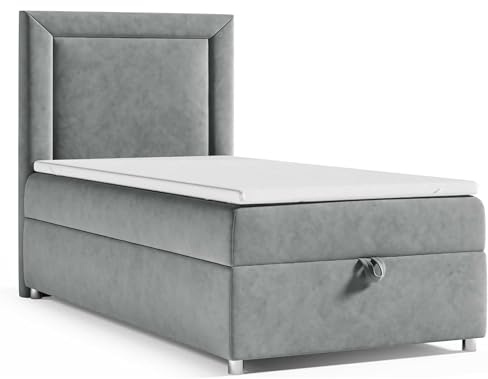 Best For Home Trinity K3 EinzelBett | Boxspringbett90x200 mit Bonell Federkernmatratze 90x200 | Bett mit Matratze | Bett mit Stauraum | Lieferung an die Bordsteinkante