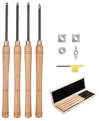 VEVOR Drechseleisen-Set, 4-teilig, Drechselmesser in Holzkoffer, Drechselwerkzeug-Satz für Holz, Holzdrehwerkzeug mit Diamant-, runde und quadratische Hartmetalleinsätze, Rockwellhärte von 80–90