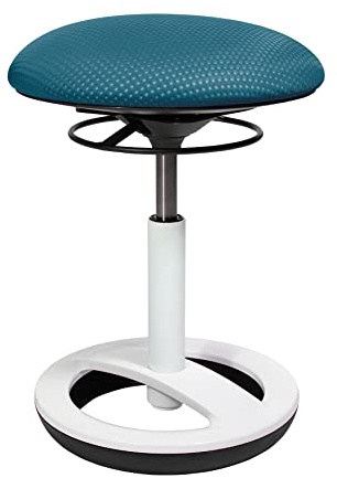 TOPSTAR Sitness Bob, ergonomischer Sitzhocker, Arbeitshocker, Bürohocker mit Schwingeffekt, Sitzhöhenverstellung, Standfußring Alu, weiß lackiert, Stoffbezug, Petrol blau