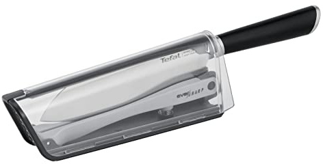Tefal K25790 Eversharp Santokumesser + Messerschärfer integriertes Schleifsystem Allround-Küchenmesser, Schwarz, 16.5 cm