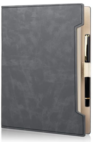Fosdaling DIN A5 Ringbuch-Notizbuch aus PU-Leder, Nachfüllbares Notizbuch mit 6 Ringen und Einem Stift, Geeignet als Planer, Ordner, Binder, Organizer für die Arbeit, 100 Gsm (Schiefergrau)