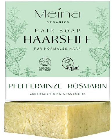 Meina Bio Haarseife für Haarwachstum mit Brennnessel, Rosmarin und Pfefferminze, Organic Zertifiziert, Vegan, Handgemacht, Plastikfrei, Ohne Palmöl, Wie ein festes Shampoo, 80g