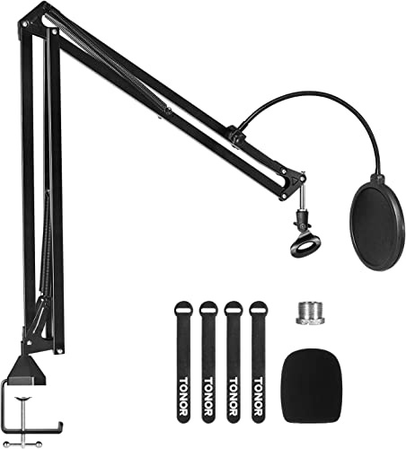 TONOR Mikrofon Ständer, einstellbarer Mikrofonarm mit Popschutz, 3/8 bis 5/8 Adapter, Mikrofonclip, verbesserte Hochleistungsklemme mit hoher Kompatibilität, 47 cm +47 cm T30