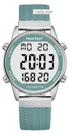 Hearkent Damen Schrittzähleruhr-Schritte/Kalorien/Hintergrundbeleuchtung | 30M Wasserdichte-Ohne App und Handy Fitnessuhr-Digitaluhr mit Stoppuhr/Countdown-Große Zahlen–für Senioren Armbanduhr-2401