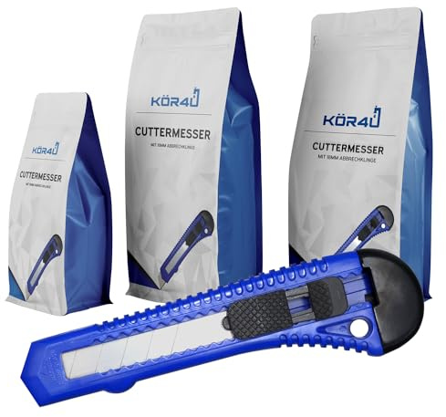 10x kör4u Cuttermesser, 18mm Abbrechklingen, Teppichmesser, Kartonmesser, Mehrzweck Messer, Allzweckmesser, Messer für Schneidearbeiten