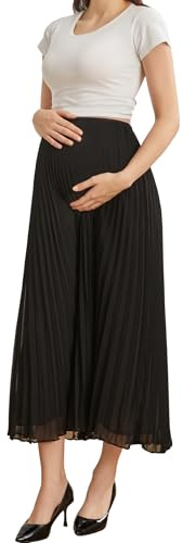 ZUMIY Umstandsrock für Damen, Plissiert, Elastisch, Hohe Taille, Schwangerschaftsrock über dem Bauch, A-Linie, Chiffonrock, Freizeitkleidung (M,Schwarz)