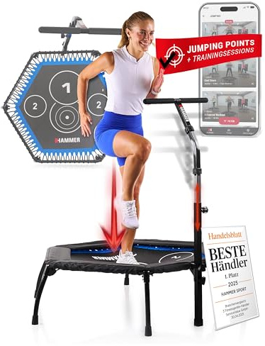 HAMMER Fitness-Trampolin Cross Jump, 98 cm Sprungfläche, patentierte Technik, mehrfach höhenverstellbarer Haltegriff, leistungsstark bis 130 kg Benutzergewicht
