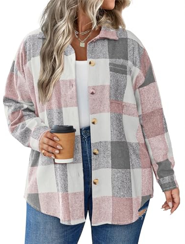 IN'VOLAND Damen Übergröße Plaid Shacket Langarm Casual Jacke Mäntel
