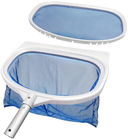Pool Kescher Feinmaschig 2 in 1, Teichkescher für Algen, Kescher Pool mit Tiefes und Flaches Netz Austauschbar, Kescher Teich, Laubkescher Pool, Poolkescher, Bodenkescher Pool Schwimmbad Aquarium Spa