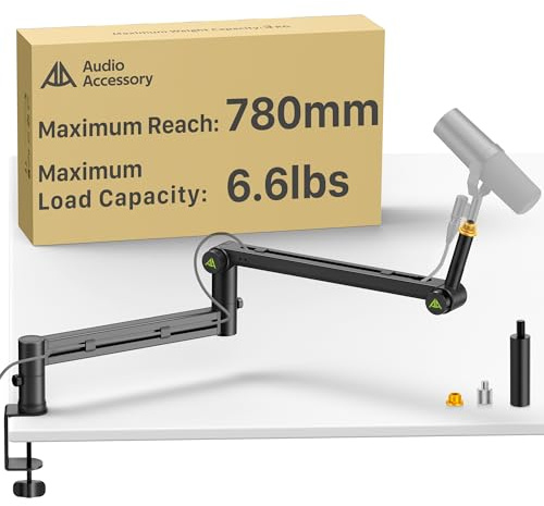 Mikrofon Arm, Low Profile Mikrofonarm [Max. 3 KG Traglast] Kompatibel mit Shure SM7B, MV7+ & Co. Gear-Lock Design für rutschfreie Stabilität, Mikrofon Halterung Tisch, Microphone Mic Boom Arm