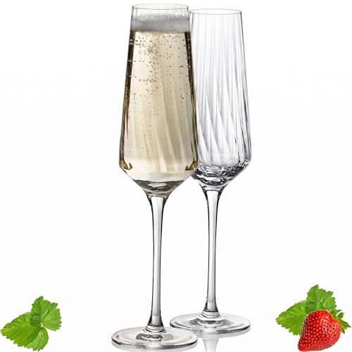 IMPERIAL glass Sektkelche 200ml (max 230ml) 'London' Set 2-Teilig geriffelte Sektgläser aus Crystalline Glas Spülmaschinenfest