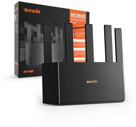Tenda RE3L Wi-Fi 7 Router (BE3600 Dual-Band 2882Mbit/s 5GHz, 688Mbit/s 2,4GHz) Mesh WiFi, 3xGigabit WAN/LAN Ports, uneinstellbare vertikale Antennen, 4K-QAM, MLO, NFC, VPN, WPA3, App Steuerung