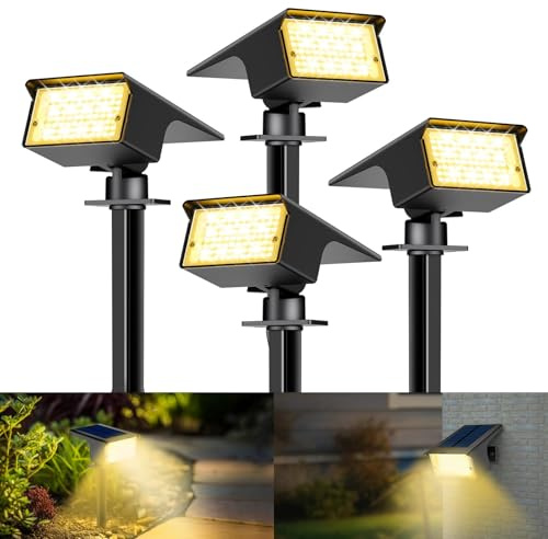 kolpop [4 Stück/ 77 LEDs Solarstrahler für Außen Garten, 3000K Warmweiß Solar Strahler, IP65 Wasserdicht, 3 Modi, 800LM Solarleuchten, Dusk to Dawn Solarlampen für Hof Garage Weg Outdoor Pflanzen