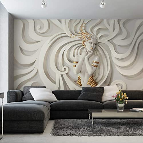 Muralo Tapete Selbstklebend 3D, Medusa, Luxus, Stein, Marmor - 416x254 cm | Beeindruckendes 3D-Design, hochauflösender Druck - ideal für Wohnzimmer und Schlafzimmer, Ein außergewöhnliches Raumerlebnis