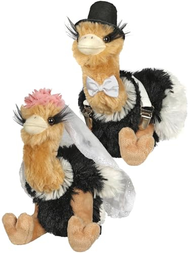 hM - Hochzeitspaar Strauß Vogel Strauß Stofftier Partygag als Wurfstrauss für die Hochzeit oder als Braut und Jungesellinnen Geschenk - JGA oder Hochzeitsgeschenk