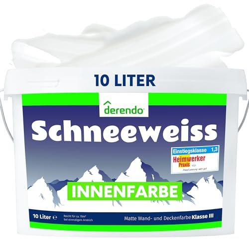 derendo Wandfarbe weiß 10l - Schneeweiss - matt weiße Farbe deckend Innenfarbe zum ausbessern Testsieger tropffrei, geruchsarm und umweltfreundlich