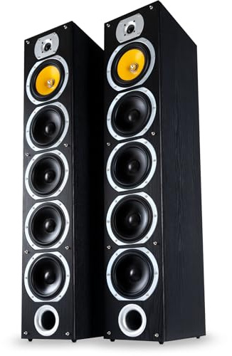 Bennett & Ross Exosphere 3-Wege HiFi Standlautsprecher Paar (200W RMS, 6,5 Subwoofer, 6,5 Tieftöner, 3X 6,5 Mitteltöner, 1 Hochtöner, Bassreflex-Konstruktion, Maserung in Holzoptik) schwarz