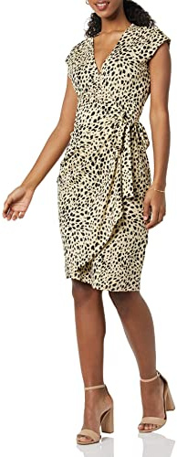 Amazon Essentials Damen Klassisches Wickelkleid mit Flügelärmeln (erhältlich in Übergröße), Bräunen Tiermuster, S
