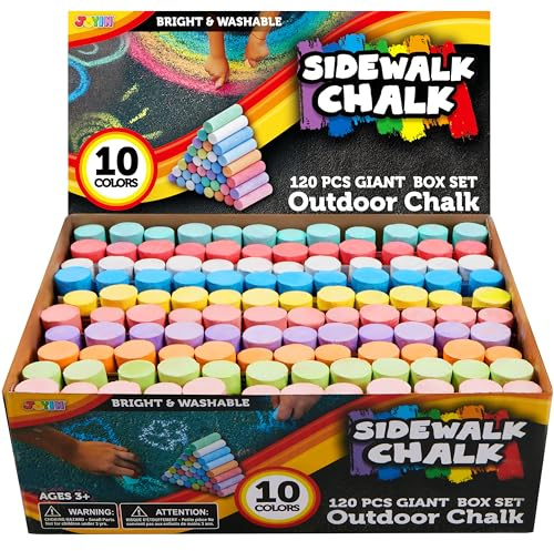 JOYIN 120 Stück Kreide, Riesenbox Ungiftige Jumbo waschbare Straßenmalkreide, Straßenkreide für Tafel und Straße in 10 Farben, Kinder-und Lehrerkreide Set