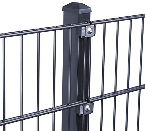 HORI Doppelstabmattenzaun Komplettset I Metallzaun Gartenzaun I Robust und wetterfester Zaun I Höhe 183 cm I Anthrazit I RAL 7016 I mit Klemmhaltern - Zaunlänge 2,5 m