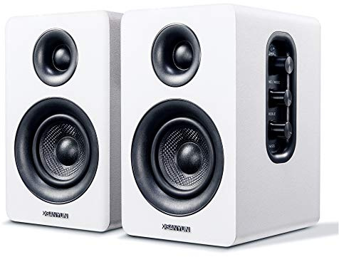 Sanyun SW208 Aktive Regallautsprecher, Bluetooth 5.0 3, 24-Bit-DAC | 60 W Kohlefaser 7,6 cm, USB- und AUX-Eingang 3,5 mm, Dynamischer 3D-Surround-Sound, PC Monitor Gaming (Paar, Weiß)