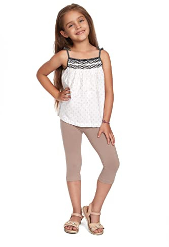 SOFTSAIL Leggings Mädchen 3/4 Capri Hose Aus Baumwolle Kinder Sporthose Tanzhose Atmungsaktiv Weich Elastisch Sport Beige 4 Jahre