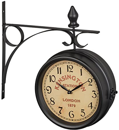 Relaxdays Bahnhofsuhr doppelseitig, London, Retro, HBT 33 x 34 x 10 cm, Batterie, analog, Wanduhr Vintage Deko, schwarz