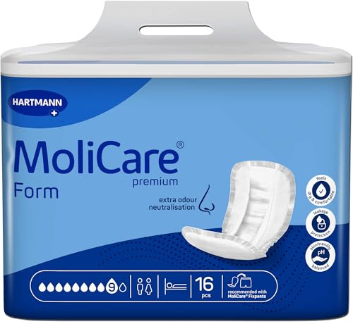 Molicare Premium Form 9 Tropfen, für schwerste Inkontinenz: maximale Sicherheit, extra Auslaufschutz und Diskretion für Frauen und Männer, zu verwenden mit MoliCare Premium Fixpants, 16 Stück