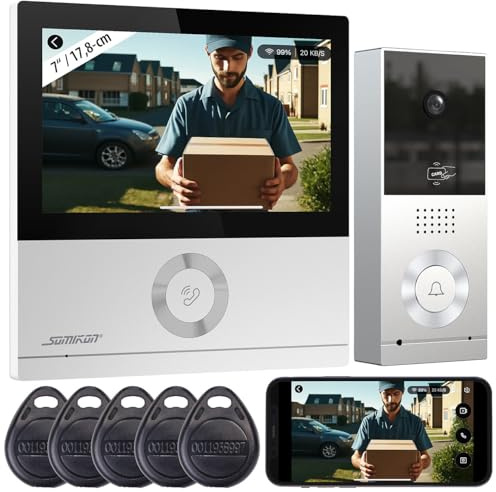 Somikon Türsprechanlage: WLAN-Full-HD-Video-Gegensprechanlage mit 17,8-cm-Touchscreen (7), App (Gegensprechanlage mit Kamera, Video Türsprechanlage WLAN, Funk)