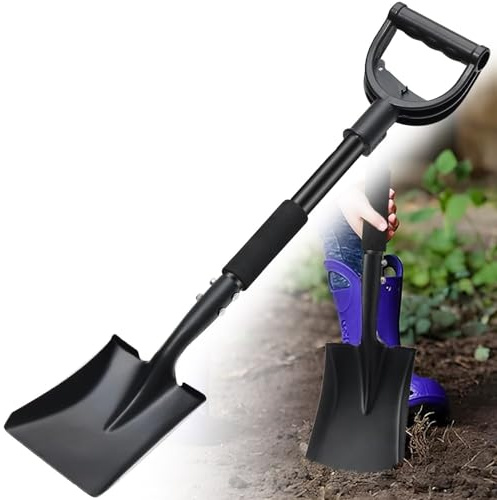 Schaufeln, 78cm Gärtnerspaten für Harte Steinige Böden aus Stahl, Quadratische Schaufel mit Gebogenem D-Förmigen Griff Schwerlast-Autoschaufel, Geeignet für Ausgrabung Camping Car Gardening/Schwarz