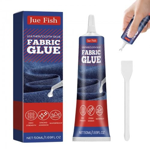 Textilkleber Extra Stark 50ml, Textilkleber Waschmaschinenfest, Klarer Textilkleber für Alle Stoffe, Stoffkleber Textilkleber für Baumwolle, Denim, Flanell, Leder, Polyester