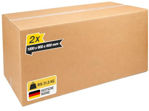 smiley pack 2x Versandkarton groß 120x60x60 cm zweiwellig bis 31,5 kg | Faltkarton im Maximalmaß für DHL & Hermes ohne Sperrgutzuschlag – doppelwellige Wellpappe – stabile Box, Innenmaß 120x60x60