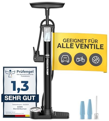 DANSI Fahrradpumpe I Standluftpumpe passend für alle gängigen Ventile inklusive Manometer & Adaptern I luftpumpe Fahrrad, luftpumpe (Basic)