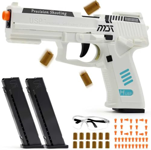 Spielzeug Pistole, mit 100 Kugeln & 12 Hülsen, Automatischer Hülsenauswurf, Auto-Lade-Rückstoßpistole für Schießspiele, Geschenk für Kinder Jungen Mädchen