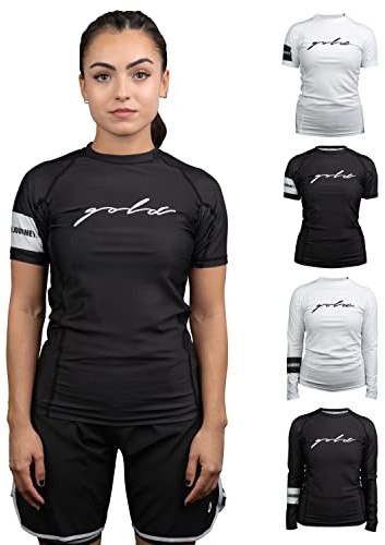 Gold BJJ Foundation Damen Rash Guard - No-Gi und Gi Jiu Jitsu Rashguard für Frauen, Schwarz (kurzärmelig), Groß