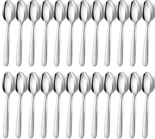 BEWOS 24 Stück Suppenlöffel Set, 8 Zoll (20,4cm) Löffel Set, Edelstahl Esslöffel, Spiegelpoliert Tafellöffel, Spülmaschinenfest, Silber Löffel für Haus, Küche oder Restaurant