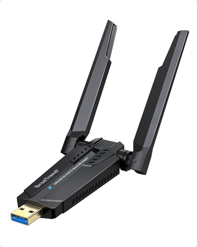 BrosTrend AXE5400 USB WLAN Stick für PC Windows 11/10 Hohe Reichweite OFDMA | WiFi 6E Tri-Band 6GHz / 5GHz / 2,4GHz, USB WiFi Adapter mit High Gain Antennen, Integrierter Treiber, WPA3, MU-MIMO, USB 3.0