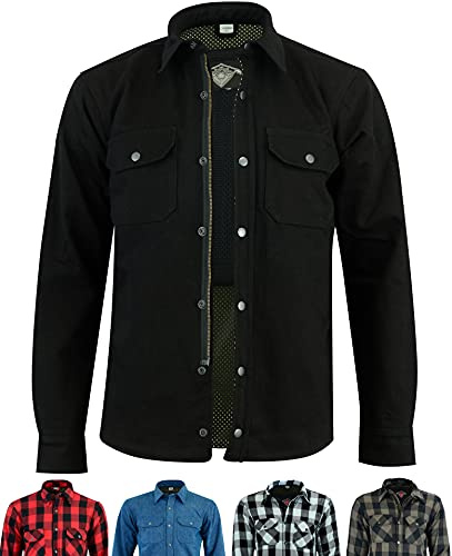 Texpeed Motorradhemden herren mit protektoren - Biker Motorradjacke Hemden Hergestellt mit Aramid - Mit Schutz (EN 1621-1) Schwarz - L