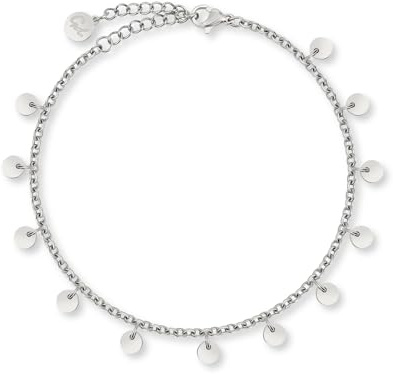GD GOOD.designs Silberne Armkette mit Plättchen für Damen - Wasserfest - Edelstahl Armband mit 12 runden Coin I Größenverstellbares Armkettchen