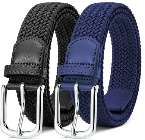 MATLAB 2er-Pack Stretchgürtel für Damen & Herren – Elastische Flechtgürtel aus Stoff, Verstellbar & Dehnbar, 3,3 cm breit, Schwarz & Blau, Länge 120 cm