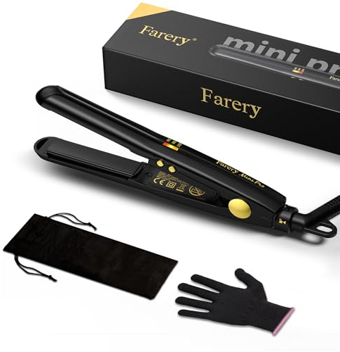 Haarglätteisen Mini Glätteisen für kurze Haare, Tourmalin-Keramik kleiner Haarstraighter, Reisender Mini Haarstraighter mit Etui, automatische Abschaltung, Zweispannig, verstellbare Temperatur